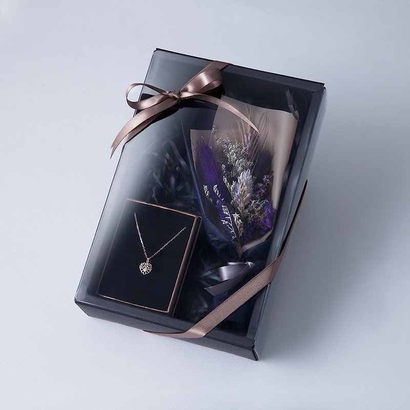 神秘尊贵深紫小花束纯银项链礼盒 - 项链 - 其他金属 银色