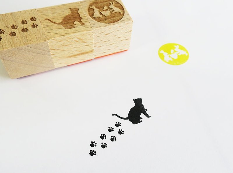 月見猫ちゃんはんこセット Gift wrapping Christmas Gift - 印章/印台 - 橡胶 咖啡色