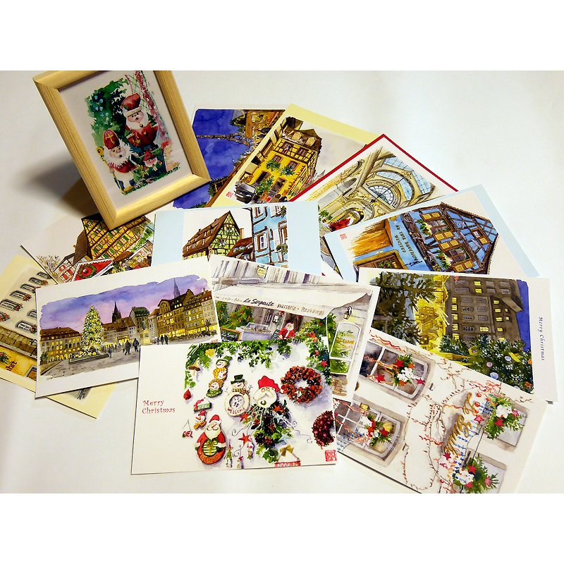 クリスマス風景のポストカード12枚&サンタクロースのミニフレーム - 卡片/明信片 - 纸 
