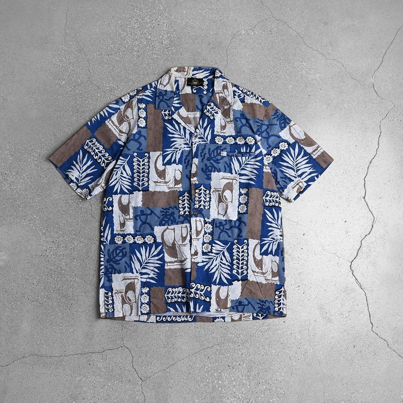 Aloha Shirts 夏威夷衫 / Vintage 古着 - 男装衬衫 - 棉．麻 蓝色
