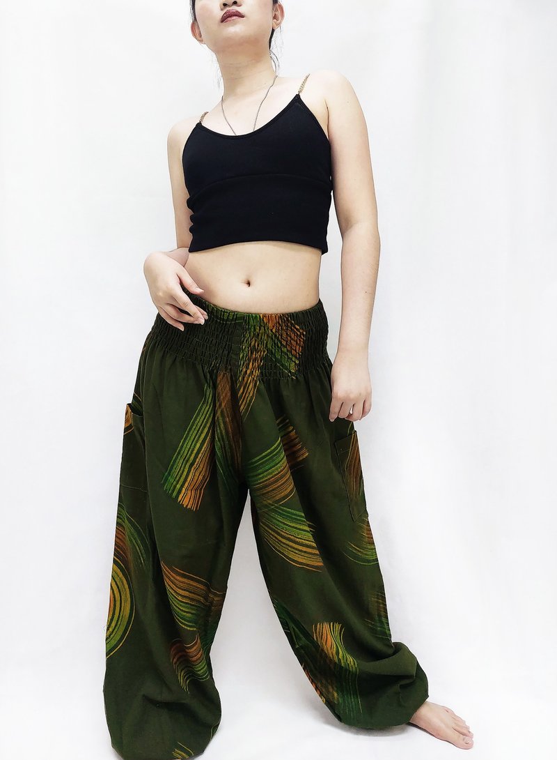 Thai Cotton Pants Aladdin Pants Maxi Pants Harem Pants Unisex Trouser Green - 女装长裤 - 棉．麻 绿色