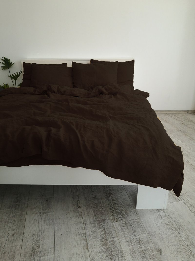 Brown linen duvet cover / Softened linen / Comforter cover / Quilt cover - 寝具 - 亚麻 咖啡色