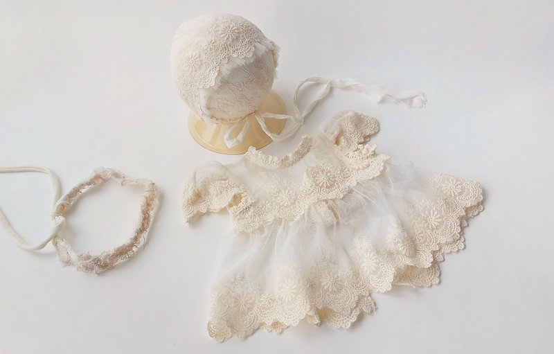 Boho lace outfit, Beige dress for newborn girl, Newborn photography props - 婴儿饰品 - 其他材质 