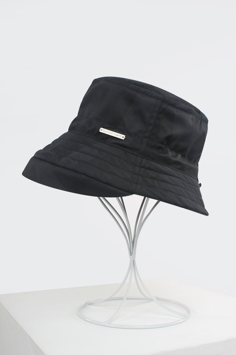 防水反光收纳渔夫帽 - 黑格纹 - 延伸帽檐 - 帽子 - 聚酯纤维 黑色