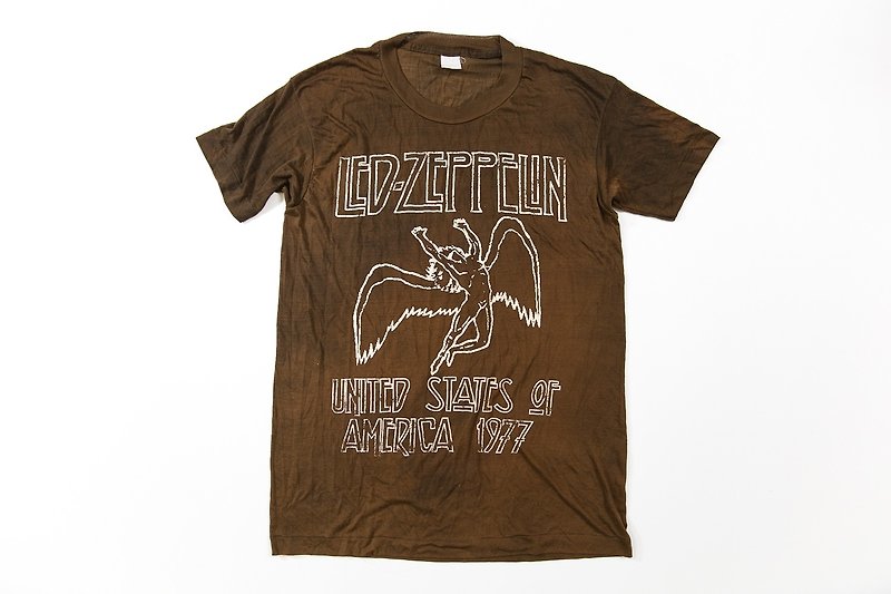 经典 Led Zeppelin 团tee 齐柏林 vintage BTE-012 - 中性连帽卫衣/T 恤 - 棉．麻 咖啡色