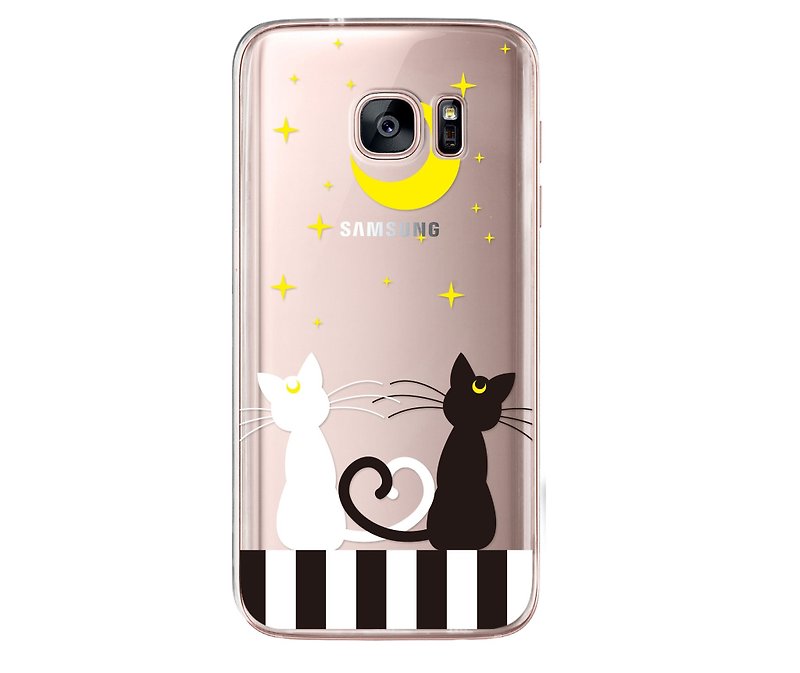 月亮可爱黑白猫透明手机壳iPhone13 12 11 Max三星Sony小米华为 - 手机壳/手机套 - 塑料 银色