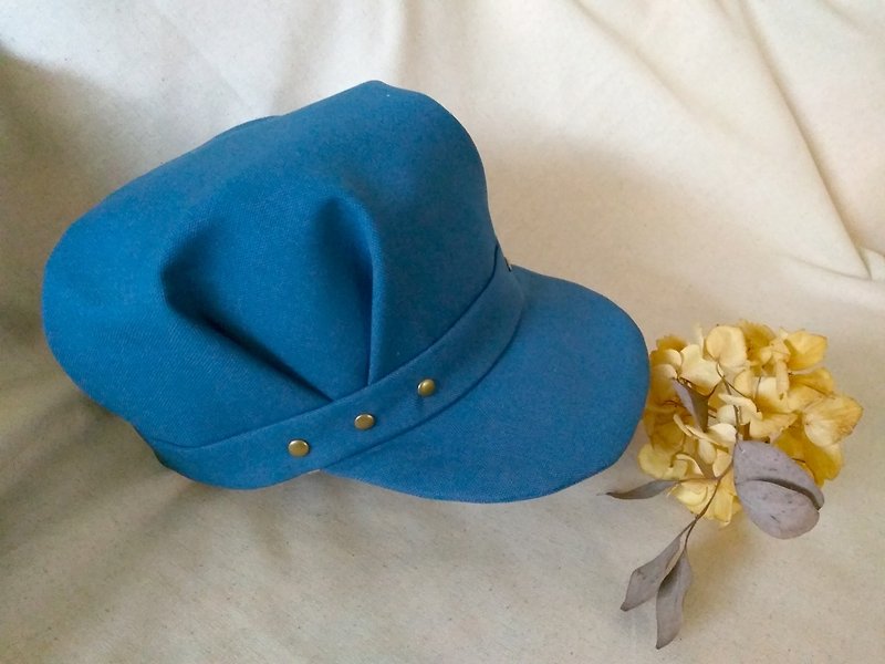 素色优雅折裥报童帽 - 帽子 - 棉．麻 蓝色