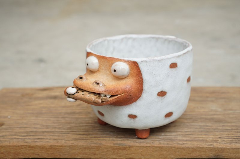 Plant pot with a crocodile ,lithops,cactus,ceramics,pottery,handmade - 花瓶/陶器 - 陶 白色