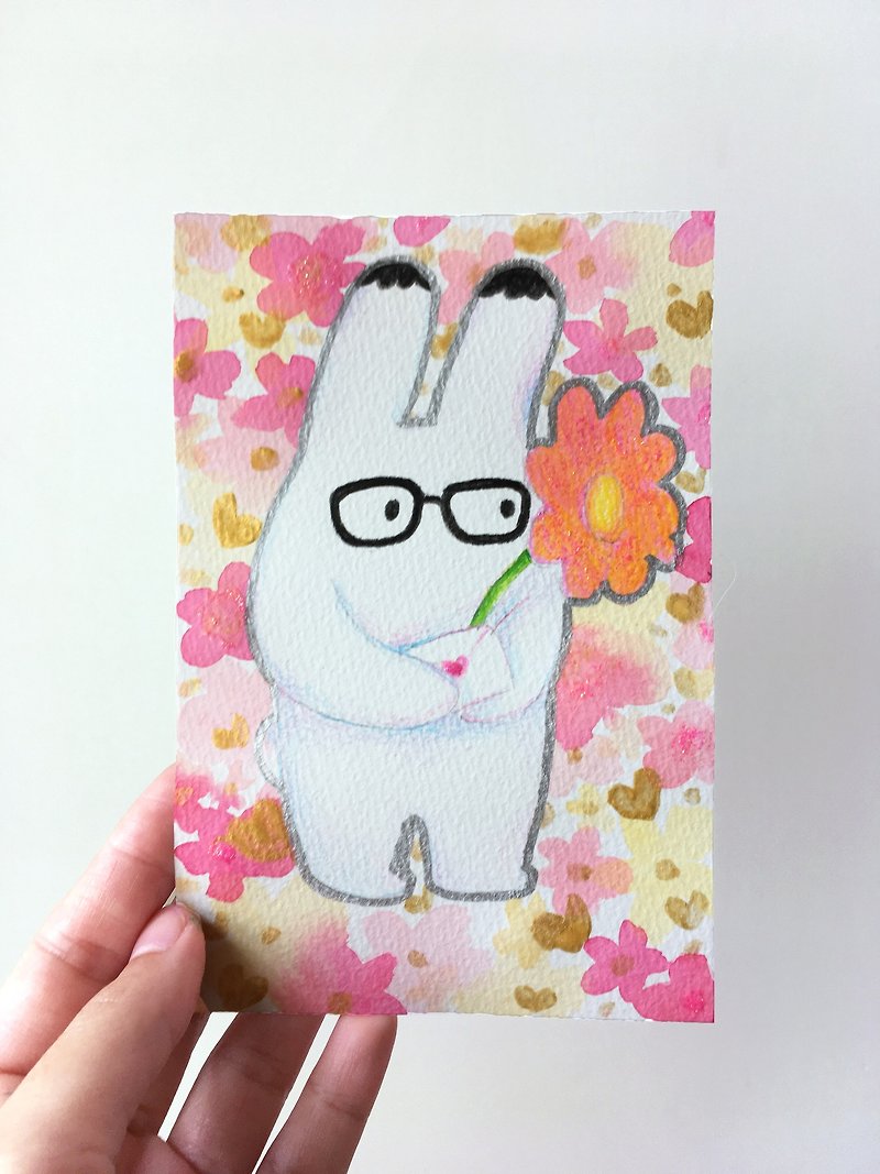 小兔情人手绘原画插画卡片 明信片 - 卡片/明信片 - 纸 粉红色