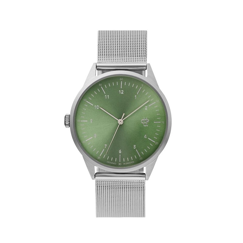 瑞典品牌 - Nuno系列 银绿表盘 - 银米兰带可调式 手表 - 男表/中性表 - 不锈钢 银色