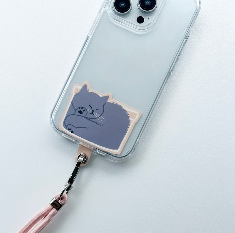 【CINDY CHIEN】方型灰猫手机夹片挂绳组 - 手机配件 - 塑料 