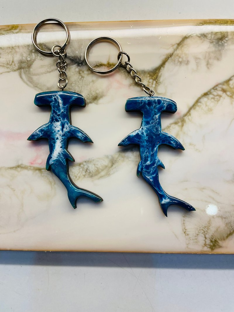 桧木锤头鲨海洋钥匙圈吊饰 - 钥匙链/钥匙包 - 木头 蓝色
