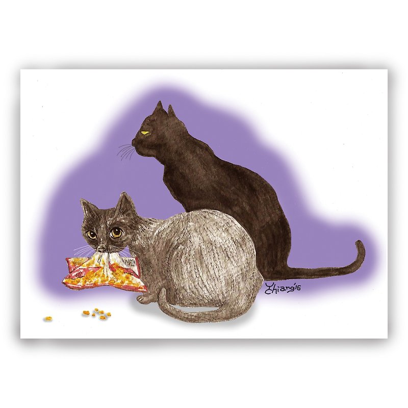 手绘插画万用卡/卡片/明信片/插画卡--猫 黑猫 猫咪 偷食猫 神秘 - 卡片/明信片 - 纸 
