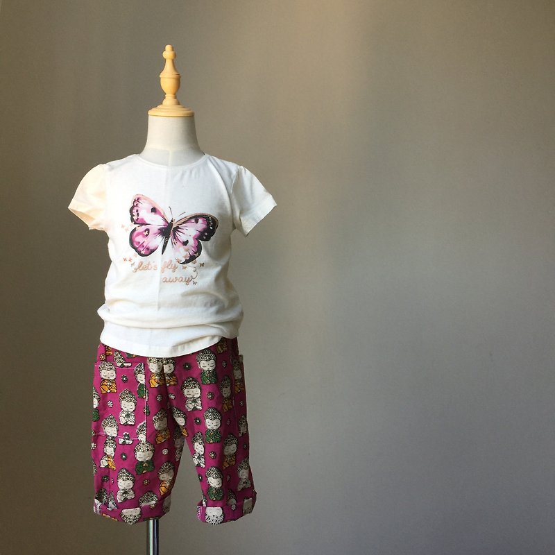 儿童8分裤- 粉红佛 - 童装裤 - 棉．麻 粉红色