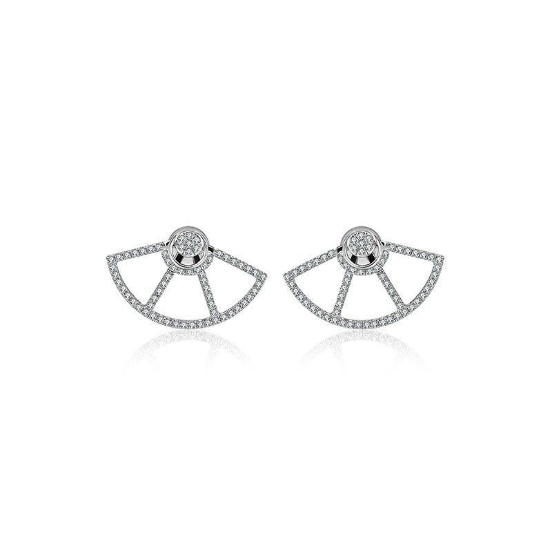 18k扇形钻石耳环 - 耳环/耳夹 - 其他金属 灰色