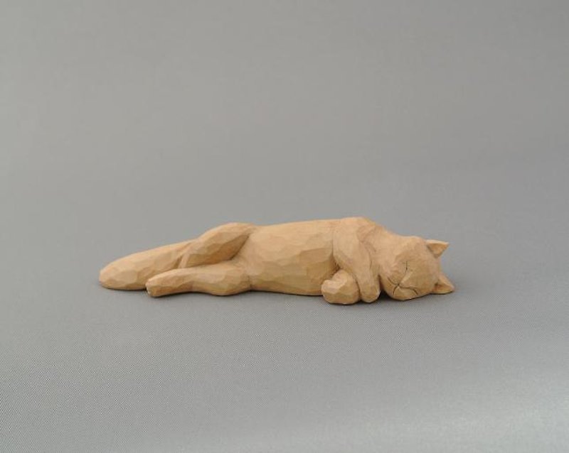 お昼寝マリー　木彫り猫オブジェ - 摆饰 - 木头 咖啡色