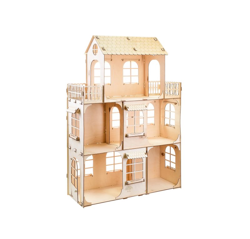 Large Dollhouse for Barbie | Scale 1:6 Wooden Dollhouse | DIY Dollhouse kit - 玩具/玩偶 - 木头 