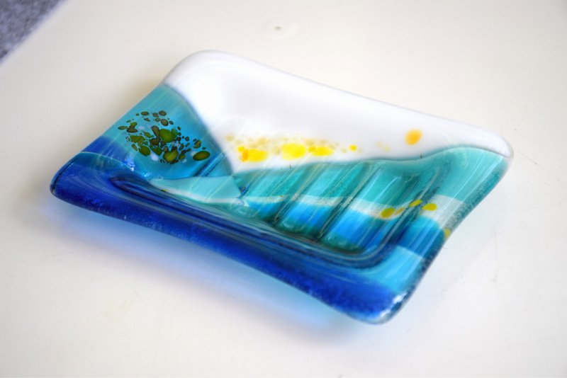 Soap dish fused glass - Blue glass sponge holder - Soap saver for bathroom decor - 卫浴用品 - 玻璃 蓝色