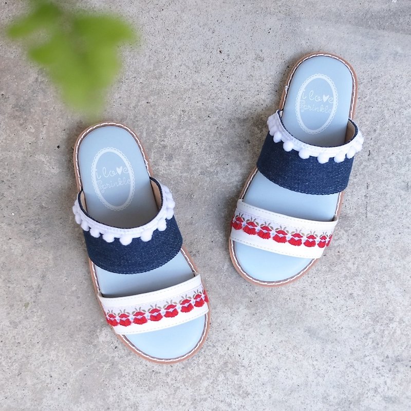 Mavis小红花球球拖鞋(零码特价 仅接受退货) - 童装鞋 - 其他人造纤维 蓝色