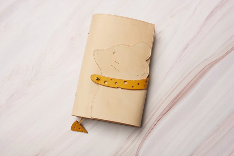 原创奶酪可爱鼠年侧影芝士洞洞定制真皮纯手工设计手账活页笔记本 - 笔记本/手帐 - 真皮 橘色