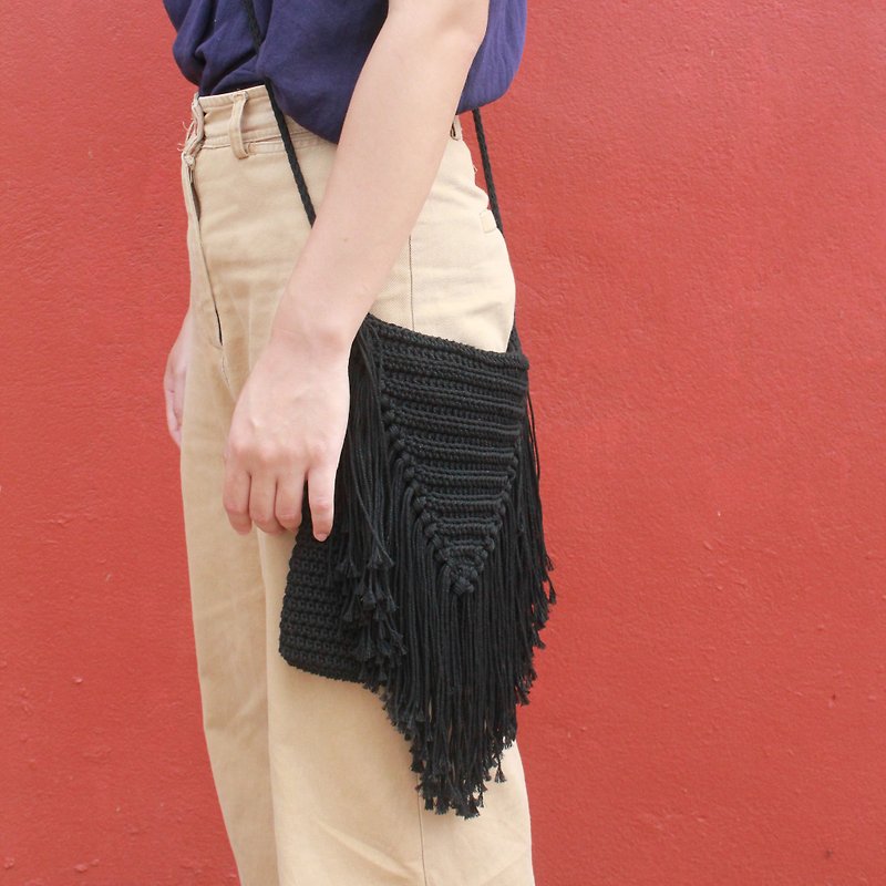 Crossbody bag ,Black Crochet bag ,Crochet bag Boho Bag - 侧背包/斜挎包 - 棉．麻 黑色