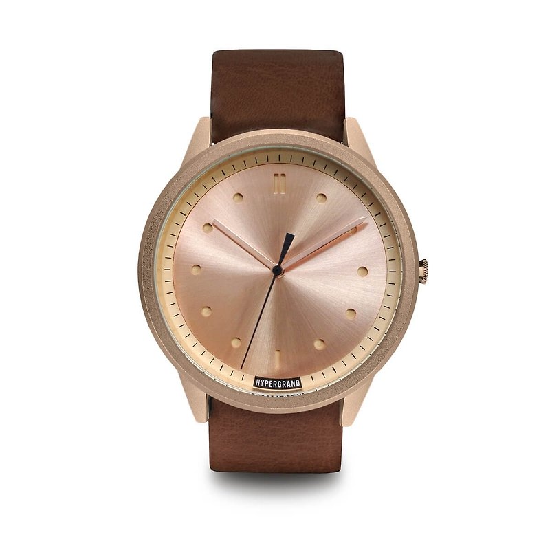 HYPERGRAND - 02基本款系列 - 玫瑰金表盘棕皮革 手表 - 男表/中性表 - 其他材质 咖啡色