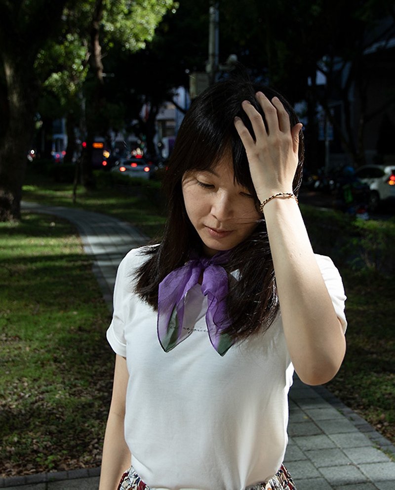 法式浪漫的雅致随性 丁香淡紫色纯丝双色雪纺丝巾 日本制作 - 丝巾 - 丝．绢 紫色