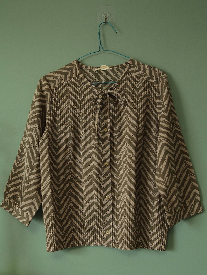 vintage 破浪褶皱条纹衬衫044 - 女装衬衫 - 聚酯纤维 绿色