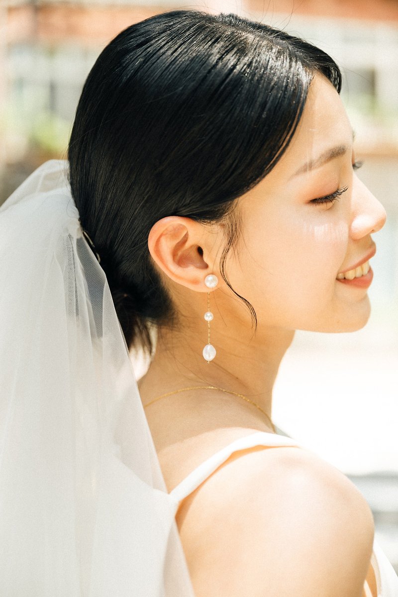 Bridal 新娘耳环 高级订制 天然珍珠耳环 925纯银镀18k金 - 耳环/耳夹 - 珍珠 金色