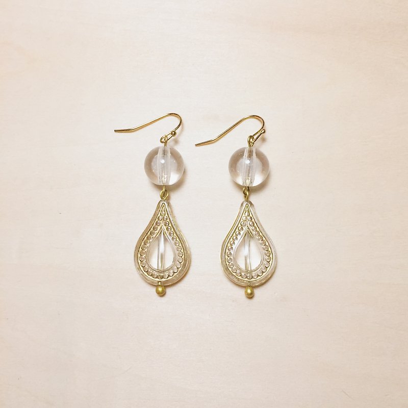 复古透明珠珠雕刻水滴耳环 - 耳环/耳夹 - 树脂 透明