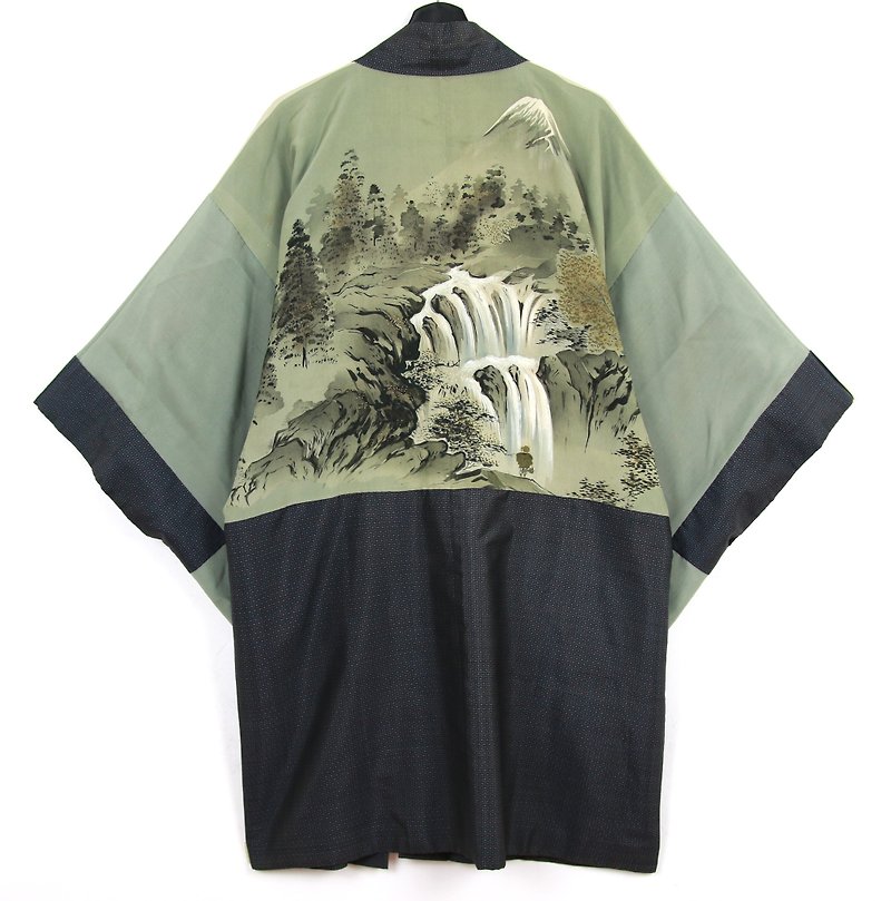 Back to Green 日本带回 男羽织 手绘 森林瀑布 vintage kimono - 男装外套 - 棉．麻 