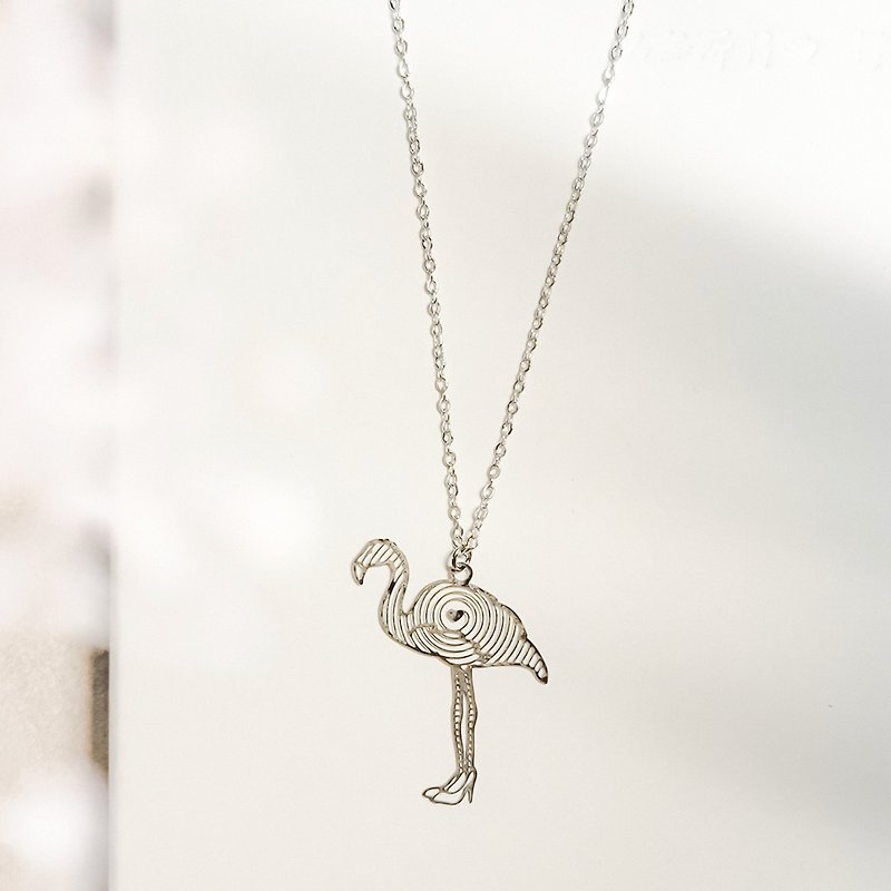 Flamingo Necklace 与鞋约会系列 红鹤动物项链 抗敏医疗钢 送礼 - 项链 - 不锈钢 银色