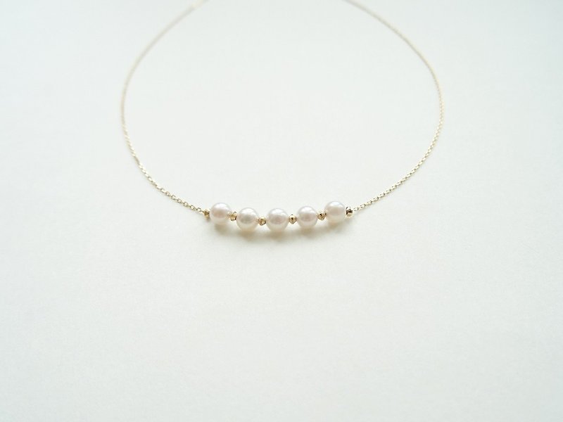 日本18K金极致裸感迷你淡水珍珠可调整项链 (37、40 cm 可扣) - 项链 - 珍珠 白色