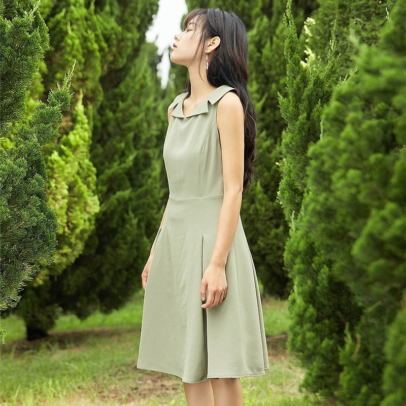 安妮陈2017夏装新款女士复古领无袖连身裙洋装 - 洋装/连衣裙 - 其他材质 绿色