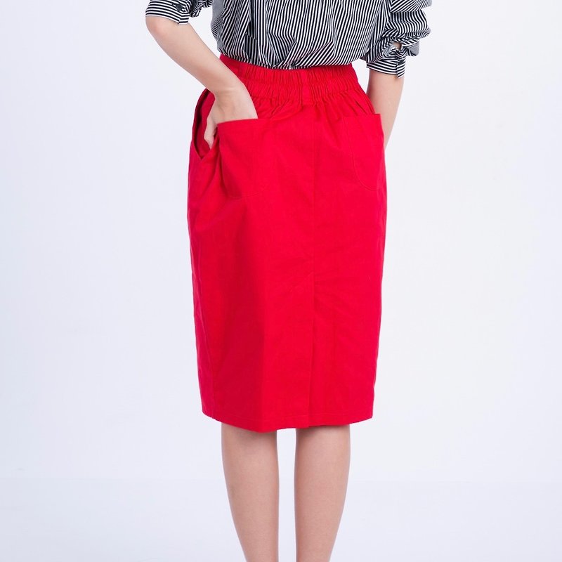 【Off-season sale】Straight Color Skirt - 裙子 - 其他材质 红色