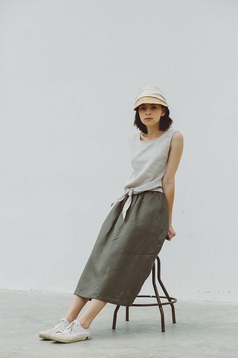 Basic Skirt in Olive - 裙子 - 棉．麻 绿色