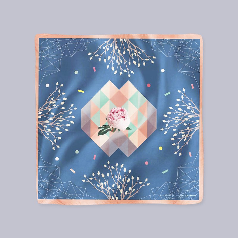 Illustrated Scarf - When The Ocean Blooms - 丝巾 - 聚酯纤维 蓝色