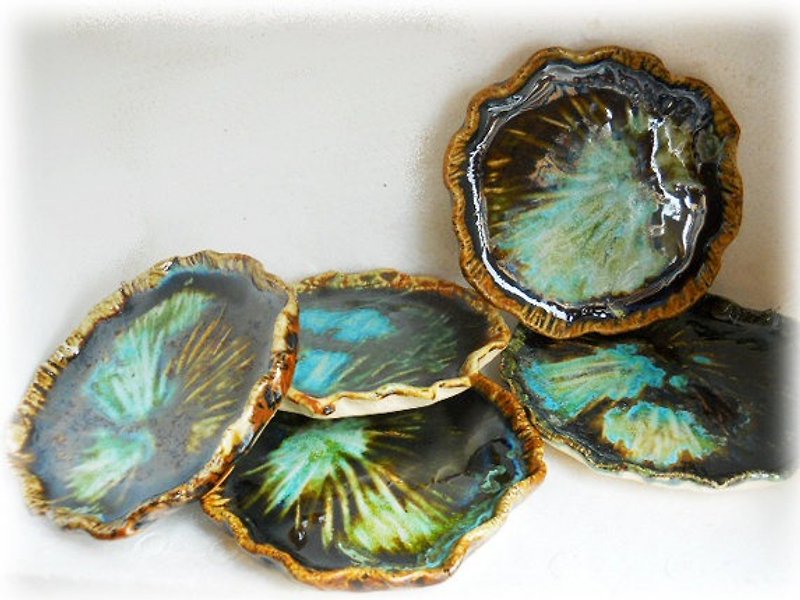 Thai lotus leaf mini plate collection - 花瓶/陶器 - 瓷 绿色