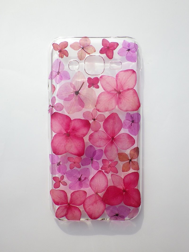 Anny's workshop手作押花手机保护壳，适用于Samsung Galaxy J2, 粉色绣球花 (现货) - 手机壳/手机套 - 塑料 粉红色