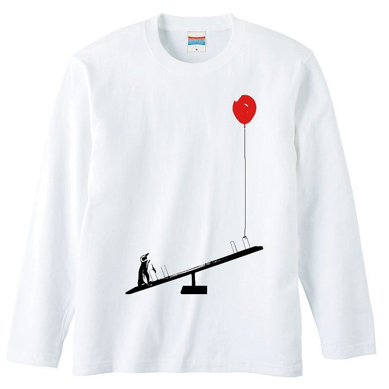 ロングスリーブTシャツ / ペンギンと風船とシーソー - 男装上衣/T 恤 - 棉．麻 白色