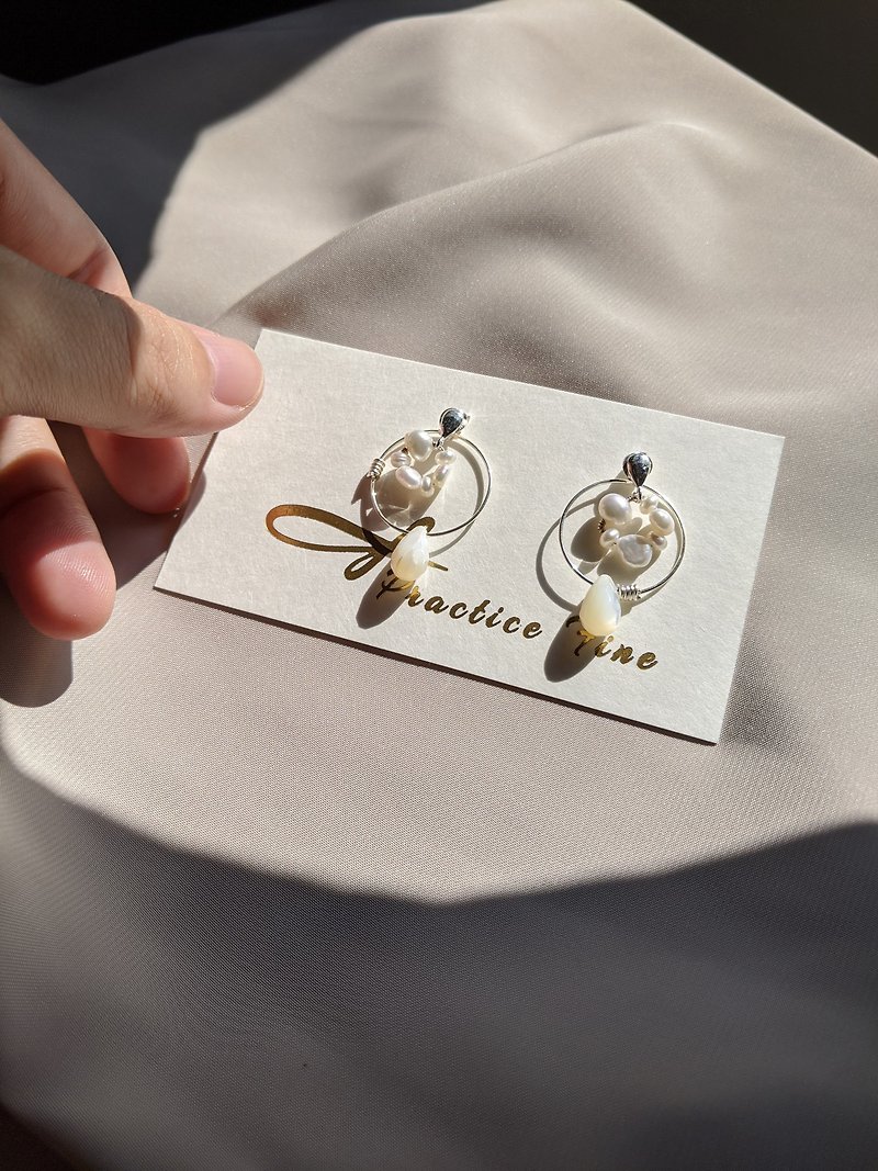 Practice Fine 细语珍珠 - 925 纯银编织耳环 婚礼 - 耳环/耳夹 - 珍珠 白色