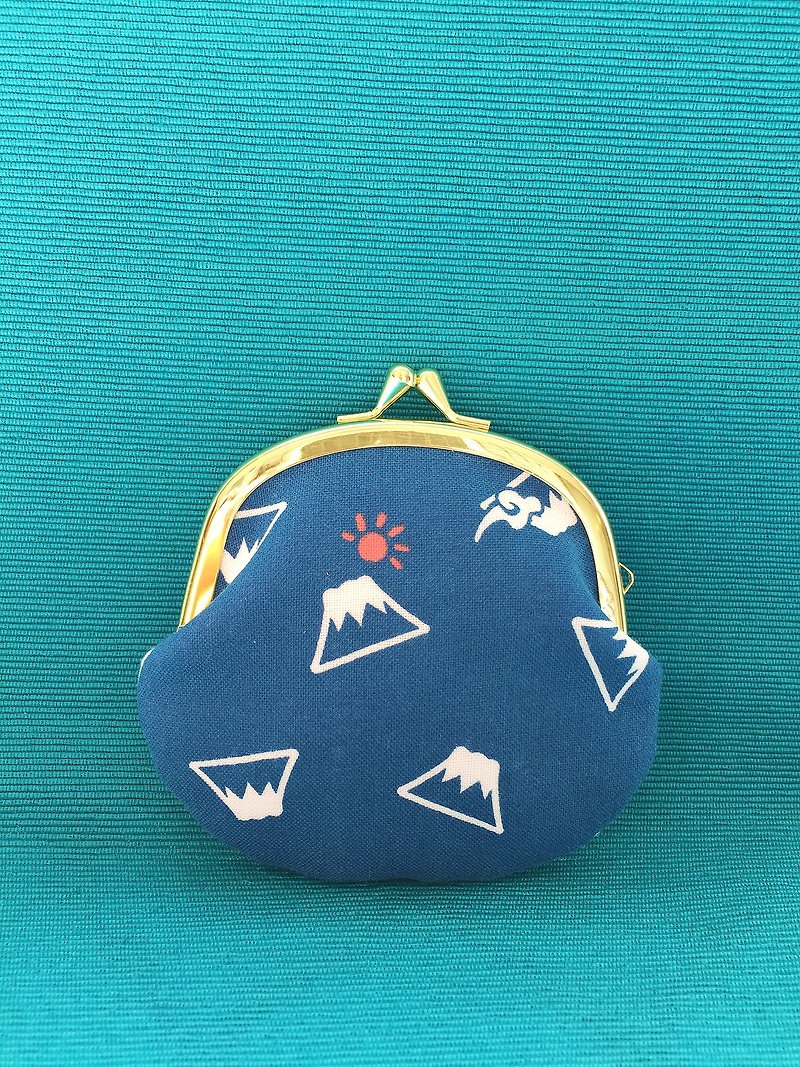 朝日富士山口金包 - 皮夹/钱包 - 棉．麻 蓝色