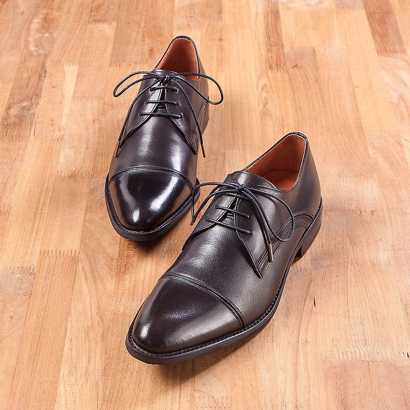 Vanger 古典横纹德比皮鞋 Va234黑 - 男款牛津鞋/乐福鞋 - 真皮 黑色