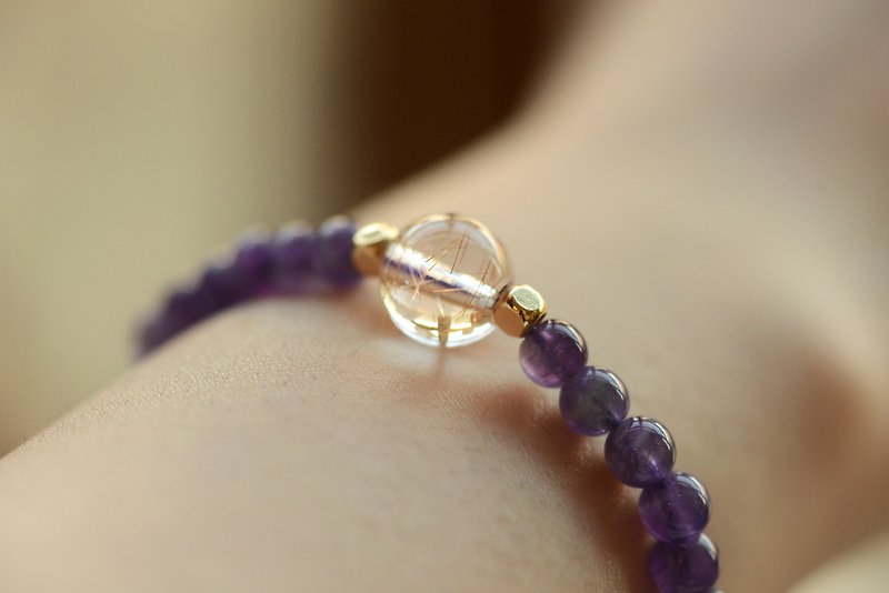 【神山晶礦】清透髮晶紫水晶手串 - 手链/手环 - 水晶 紫色