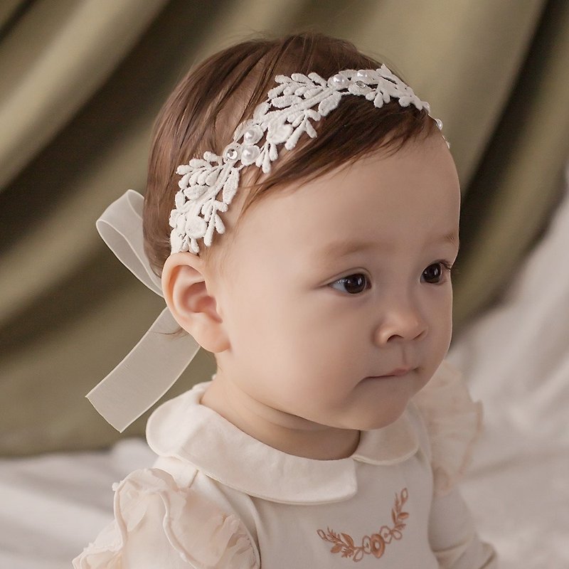 Happy Prince 韩国制 Lilian小百合女婴儿童蕾丝发带 - 婴儿帽/发带 - 丝．绢 白色
