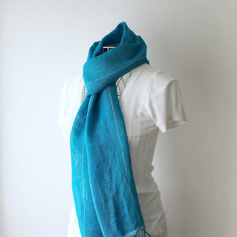 【シルク】ユニセックス 手織りストール Turquoise Blue - 围巾/披肩 - 棉．麻 蓝色