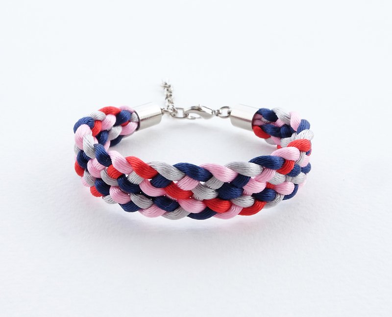 Navy/pink/red/gray Braided bracelet - 手链/手环 - 其他材质 多色