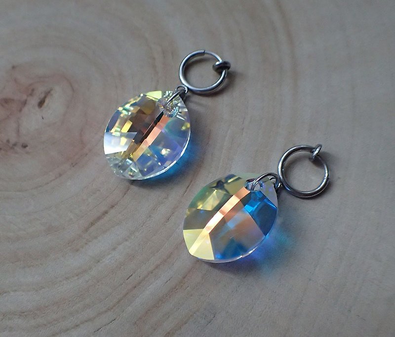 叶形, 施华洛世奇元素 & 不锈钢 耳圈夹耳环(一对) - 耳环/耳夹 - 玻璃 多色