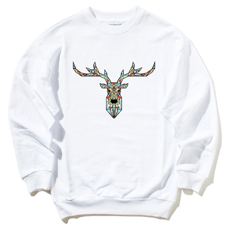 Deer Geometric Color 大学T 刷毛 中性版 白色 几何 鹿 宇宙 设计 自创 品牌 银河系 时髦 圆 三角形 - 男装上衣/T 恤 - 棉．麻 白色
