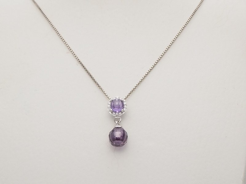 Silver 925 setting Purple Cabochon+Briolette ball Pendant on Italian box chain - 项链 - 纯银 紫色